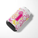 Letter I Flowers and Butterflies Pink Can or Bottle Hugger Cooler Sleeve for Standard 12 oz Cans, Insulated Foam Beer & Soda Can Hugger Reusable