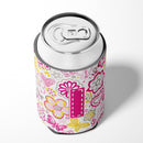 Letter I Flowers and Butterflies Pink Can or Bottle Hugger Cooler Sleeve for Standard 12 oz Cans, Insulated Foam Beer & Soda Can Hugger Reusable
