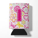 Letter I Flowers and Butterflies Pink Can or Bottle Hugger Cooler Sleeve for Standard 12 oz Cans, Insulated Foam Beer & Soda Can Hugger Reusable