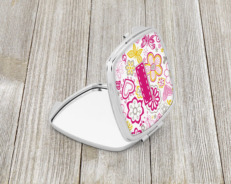 Letter I Flowers and Butterflies Pink Compact Mirror CJ2005-ISCM