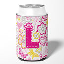 Letter L Flowers and Butterflies Pink Can or Bottle Hugger Cooler Sleeve for Standard 12 oz Cans, Insulated Foam Beer & Soda Can Hugger Reusable