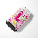 Letter L Flowers and Butterflies Pink Can or Bottle Hugger Cooler Sleeve for Standard 12 oz Cans, Insulated Foam Beer & Soda Can Hugger Reusable