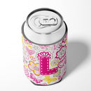Letter L Flowers and Butterflies Pink Can or Bottle Hugger Cooler Sleeve for Standard 12 oz Cans, Insulated Foam Beer & Soda Can Hugger Reusable