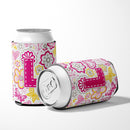 Letter L Flowers and Butterflies Pink Can or Bottle Hugger Cooler Sleeve for Standard 12 oz Cans, Insulated Foam Beer & Soda Can Hugger Reusable