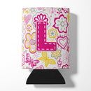 Letter L Flowers and Butterflies Pink Can or Bottle Hugger Cooler Sleeve for Standard 12 oz Cans, Insulated Foam Beer & Soda Can Hugger Reusable