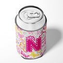 Letter N Flowers and Butterflies Pink Can or Bottle Hugger Cooler Sleeve for Standard 12 oz Cans, Insulated Foam Beer & Soda Can Hugger Reusable