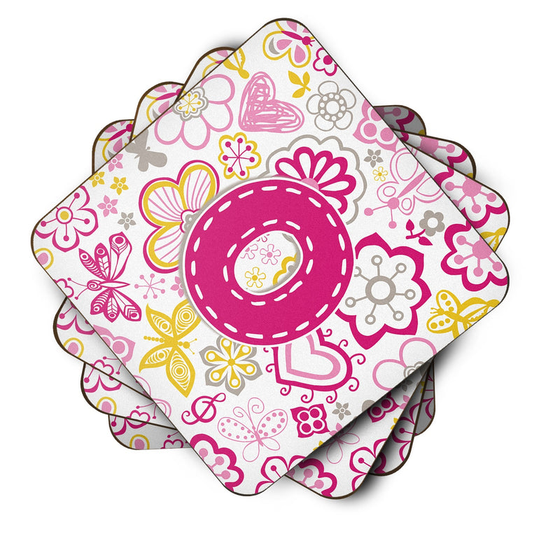 Set of 4 Letter O Flowers and Butterflies Pink Foam Coasters CJ2005-OFC