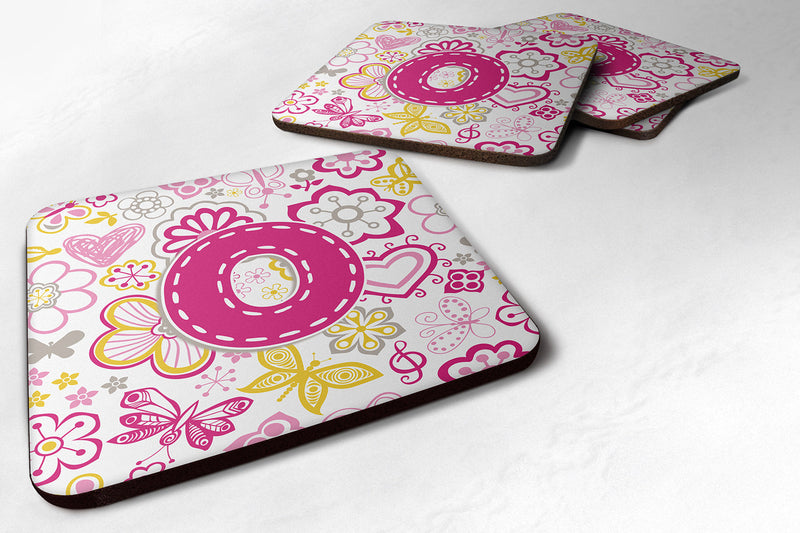 Set of 4 Letter O Flowers and Butterflies Pink Foam Coasters CJ2005-OFC