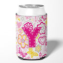 Letter Y Flowers and Butterflies Pink Can or Bottle Hugger Cooler Sleeve for Standard 12 oz Cans, Insulated Foam Beer & Soda Can Hugger Reusable