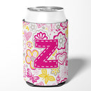 Letter Z Flowers and Butterflies Pink Can or Bottle Hugger Cooler Sleeve for Standard 12 oz Cans, Insulated Foam Beer & Soda Can Hugger Reusable