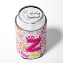 Letter Z Flowers and Butterflies Pink Can or Bottle Hugger Cooler Sleeve for Standard 12 oz Cans, Insulated Foam Beer & Soda Can Hugger Reusable