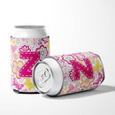 Letter Z Flowers and Butterflies Pink Can or Bottle Hugger Cooler Sleeve for Standard 12 oz Cans, Insulated Foam Beer & Soda Can Hugger Reusable