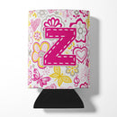 Letter Z Flowers and Butterflies Pink Can or Bottle Hugger Cooler Sleeve for Standard 12 oz Cans, Insulated Foam Beer & Soda Can Hugger Reusable