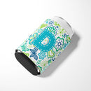 Letter D Flowers and Butterflies Teal Blue Can or Bottle Hugger Cooler Sleeve for Standard 12 oz Cans, Insulated Foam Beer & Soda Can Hugger Reusable