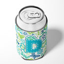 Letter D Flowers and Butterflies Teal Blue Can or Bottle Hugger Cooler Sleeve for Standard 12 oz Cans, Insulated Foam Beer & Soda Can Hugger Reusable