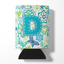 Letter D Flowers and Butterflies Teal Blue Can or Bottle Hugger Cooler Sleeve for Standard 12 oz Cans, Insulated Foam Beer & Soda Can Hugger Reusable