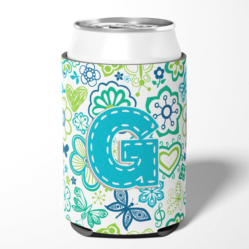 Letter G Flowers and Butterflies Teal Blue Can or Bottle Hugger CJ2006-GCC