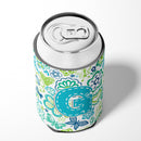 Letter G Flowers and Butterflies Teal Blue Can or Bottle Hugger Cooler Sleeve for Standard 12 oz Cans, Insulated Foam Beer & Soda Can Hugger Reusable