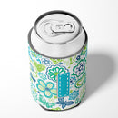 Letter I Flowers and Butterflies Teal Blue Can or Bottle Hugger Cooler Sleeve for Standard 12 oz Cans, Insulated Foam Beer & Soda Can Hugger Reusable
