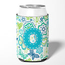 Letter O Flowers and Butterflies Teal Blue Can or Bottle Hugger Cooler Sleeve for Standard 12 oz Cans, Insulated Foam Beer & Soda Can Hugger Reusable
