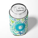 Letter O Flowers and Butterflies Teal Blue Can or Bottle Hugger Cooler Sleeve for Standard 12 oz Cans, Insulated Foam Beer & Soda Can Hugger Reusable