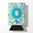 Letter O Flowers and Butterflies Teal Blue Can or Bottle Hugger Cooler Sleeve for Standard 12 oz Cans, Insulated Foam Beer & Soda Can Hugger Reusable