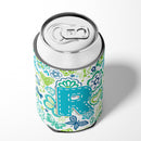 Letter R Flowers and Butterflies Teal Blue Can or Bottle Hugger Cooler Sleeve for Standard 12 oz Cans, Insulated Foam Beer & Soda Can Hugger Reusable