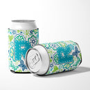 Letter R Flowers and Butterflies Teal Blue Can or Bottle Hugger Cooler Sleeve for Standard 12 oz Cans, Insulated Foam Beer & Soda Can Hugger Reusable