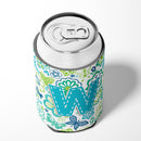Letter W Flowers and Butterflies Teal Blue Can or Bottle Hugger Cooler Sleeve for Standard 12 oz Cans, Insulated Foam Beer & Soda Can Hugger Reusable