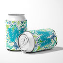 Letter W Flowers and Butterflies Teal Blue Can or Bottle Hugger Cooler Sleeve for Standard 12 oz Cans, Insulated Foam Beer & Soda Can Hugger Reusable