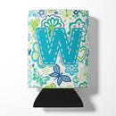 Letter W Flowers and Butterflies Teal Blue Can or Bottle Hugger Cooler Sleeve for Standard 12 oz Cans, Insulated Foam Beer & Soda Can Hugger Reusable