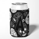 Letter A Day of the Dead Skulls Black Can or Bottle Hugger Cooler Sleeve for Standard 12 oz Cans, Insulated Foam Beer & Soda Can Hugger Reusable
