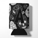 Letter A Day of the Dead Skulls Black Can or Bottle Hugger Cooler Sleeve for Standard 12 oz Cans, Insulated Foam Beer & Soda Can Hugger Reusable