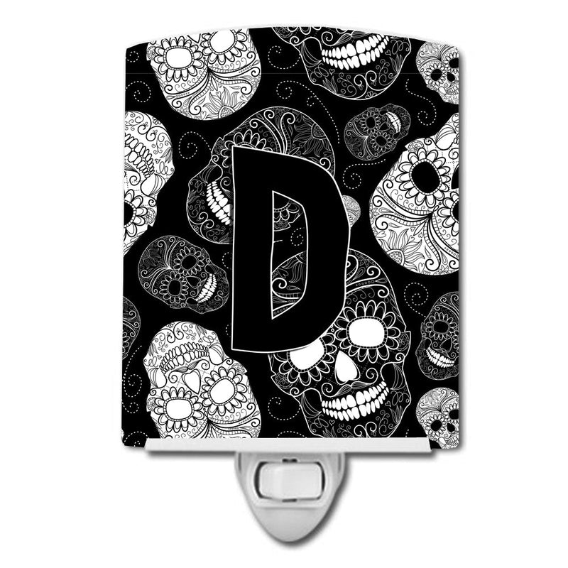 Letter D Day of the Dead Skulls Black Ceramic Night Light CJ2008-DCNL