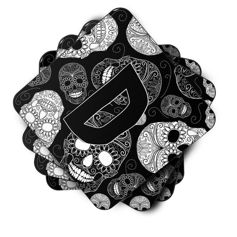 Set of 4 Letter D Day of the Dead Skulls Black Foam Coasters CJ2008-DFC