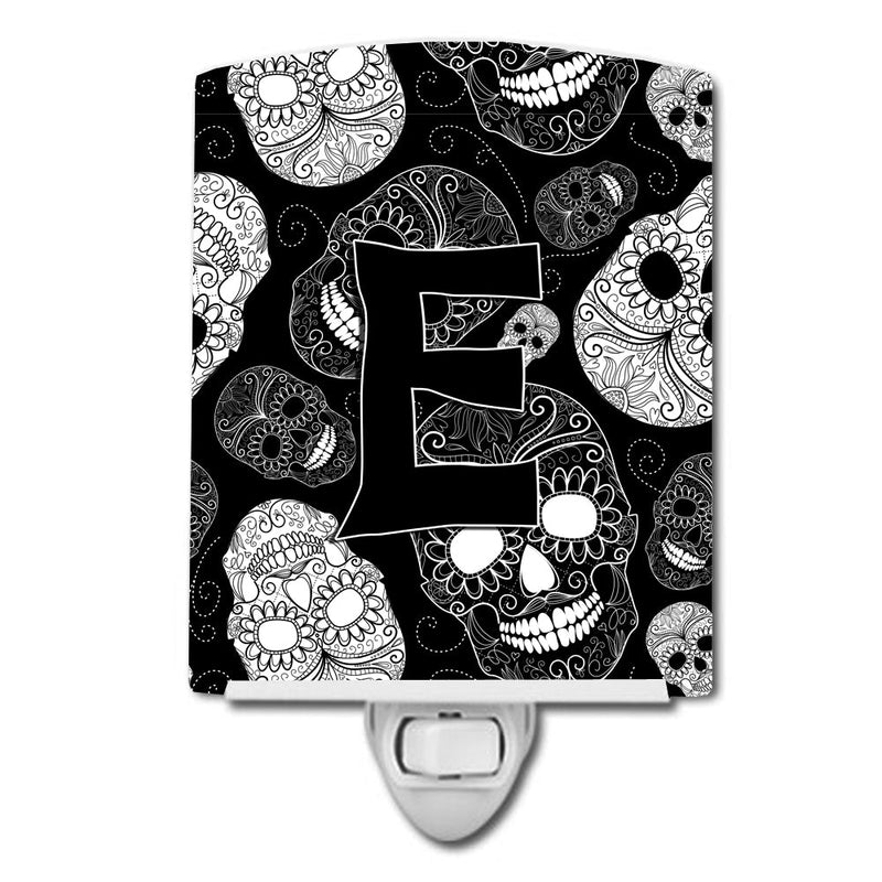 Letter E Day of the Dead Skulls Black Ceramic Night Light CJ2008-ECNL