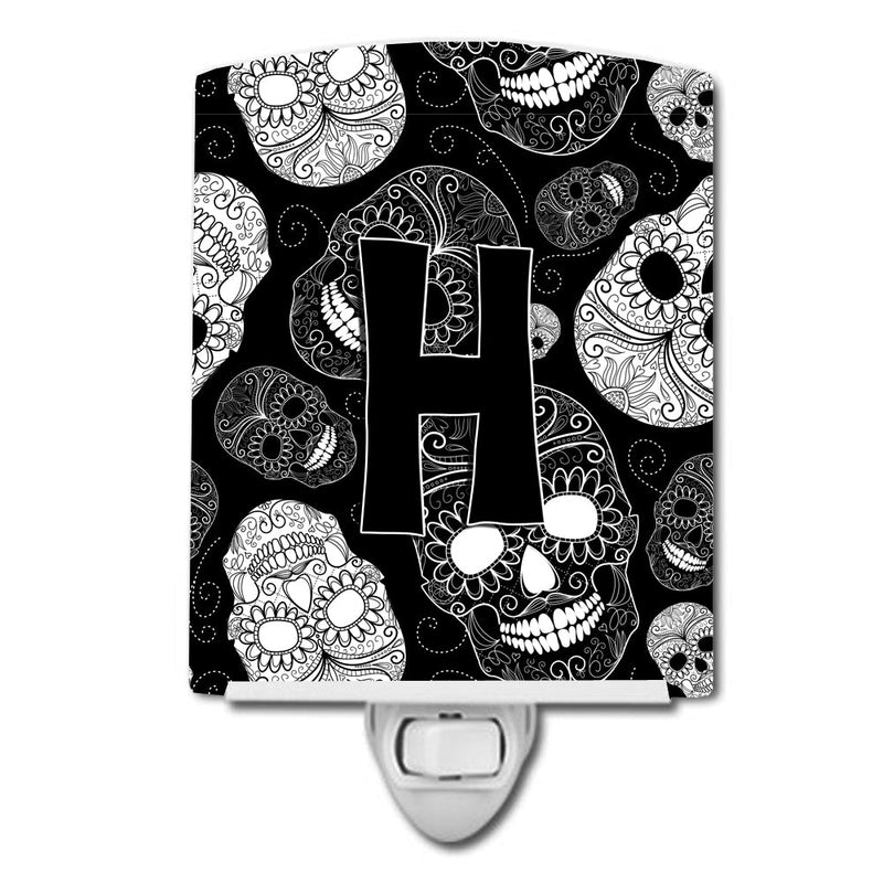 Letter H Day of the Dead Skulls Black Ceramic Night Light CJ2008-HCNL