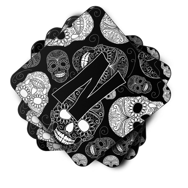 Set of 4 Letter N Day of the Dead Skulls Black Foam Coasters CJ2008-NFC