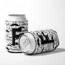 Letter F Moustache Initial Can or Bottle Hugger Cooler Sleeve for Standard 12 oz Cans, Insulated Foam Beer & Soda Can Hugger Reusable