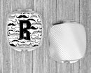 Letter R Moustache Initial Compact Mirror Decorative Travel Makeup Mirror for Women Girls Gifts Pocket Makeup Mirror Folding Handheld