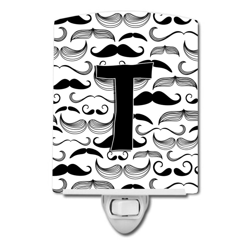 Letter T Moustache Initial Ceramic Night Light CJ2009-TCNL