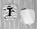 Letter T Moustache Initial Compact Mirror Decorative Travel Makeup Mirror for Women Girls Gifts Pocket Makeup Mirror Folding Handheld