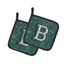 Letter B Back to School Initial Pot Holder Set of 2 Heat Resistant Quilted Hot Pads 7.5 x 7.5 Inch, Insulated Kitchen Trivets for Cooking & Baking