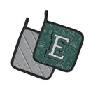 Letter E Back to School Initial Pot Holder Set of 2 Heat Resistant Quilted Hot Pads 7.5 x 7.5 Inch, Insulated Kitchen Trivets for Cooking & Baking