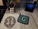 Letter G Back to School Initial Pot Holder Set of 2 Heat Resistant Quilted Hot Pads 7.5 x 7.5 Inch, Insulated Kitchen Trivets for Cooking & Baking