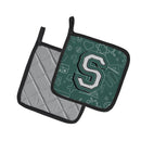 Letter S Back to School Initial Pot Holder Set of 2 Heat Resistant Quilted Hot Pads 7.5 x 7.5 Inch, Insulated Kitchen Trivets for Cooking & Baking