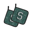 Letter S Back to School Initial Pot Holder Set of 2 Heat Resistant Quilted Hot Pads 7.5 x 7.5 Inch, Insulated Kitchen Trivets for Cooking & Baking