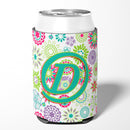 Letter D Flowers Pink Teal Green Initial Can or Bottle Hugger Cooler Sleeve for Standard 12 oz Cans, Insulated Foam Beer & Soda Can Hugger Reusable