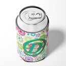 Letter D Flowers Pink Teal Green Initial Can or Bottle Hugger Cooler Sleeve for Standard 12 oz Cans, Insulated Foam Beer & Soda Can Hugger Reusable