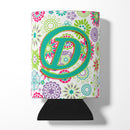 Letter D Flowers Pink Teal Green Initial Can or Bottle Hugger Cooler Sleeve for Standard 12 oz Cans, Insulated Foam Beer & Soda Can Hugger Reusable